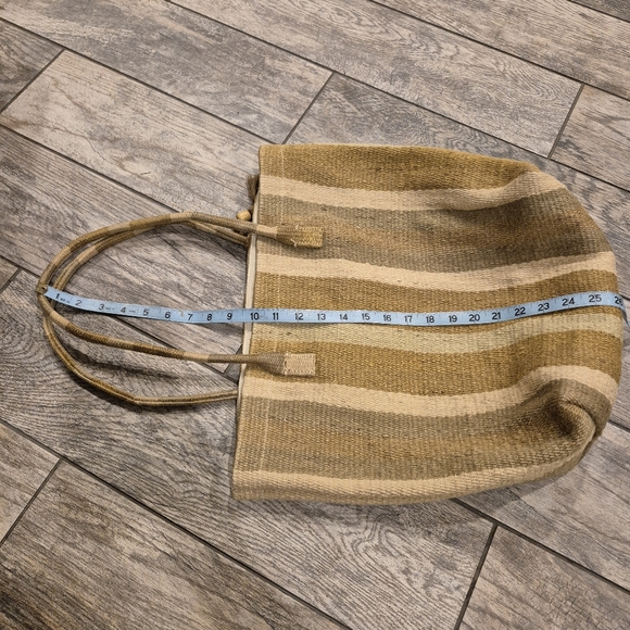 Lucky Brand Boho Striped Woven Jute Tote Bag Tassel Earth Tones Large - Picture 4 of 8